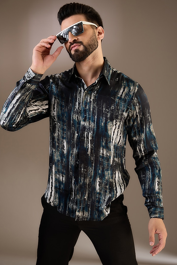 Olive Green Crepe Printed Wedding Shirt by Rohit Gandhi & Rahul Khanna Men at Pernia's Pop Up Shop