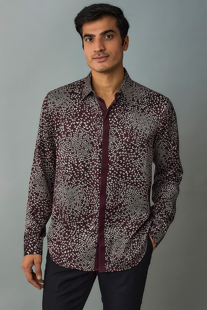 Maroon Viscose Digital Printed Shirt by Rohit Gandhi & Rahul Khanna Men