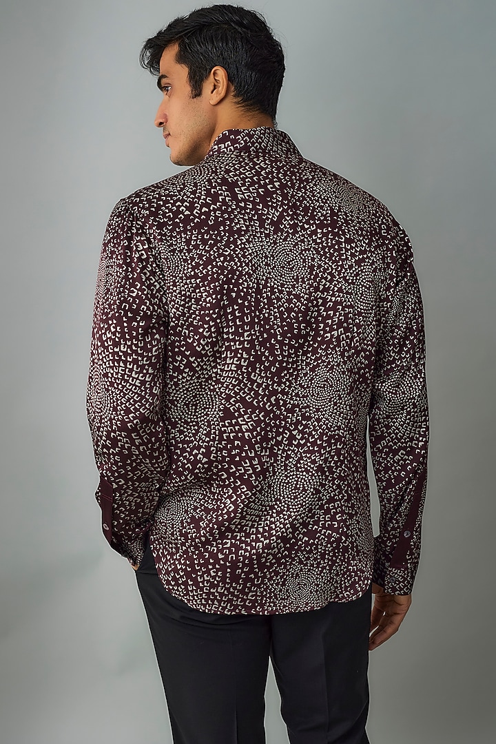 Maroon Viscose Digital Printed Wedding Shirt by Rohit Gandhi & Rahul Khanna Men at Pernia's Pop Up Shop