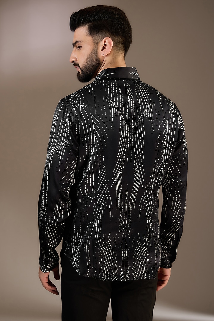 Black Cotton Printed Wedding Shirt by Rohit Gandhi & Rahul Khanna Men at Pernia's Pop Up Shop