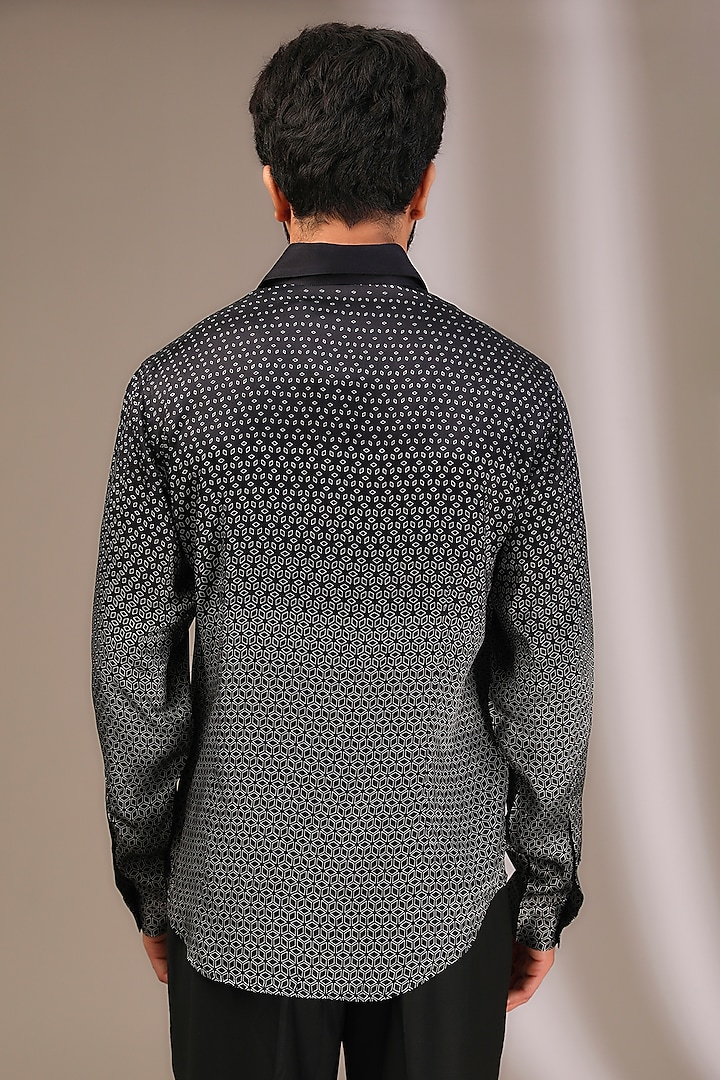 Black Silk Printed Supernova Wedding Shirt by Rohit Gandhi & Rahul Khanna Men at Pernia's Pop Up Shop