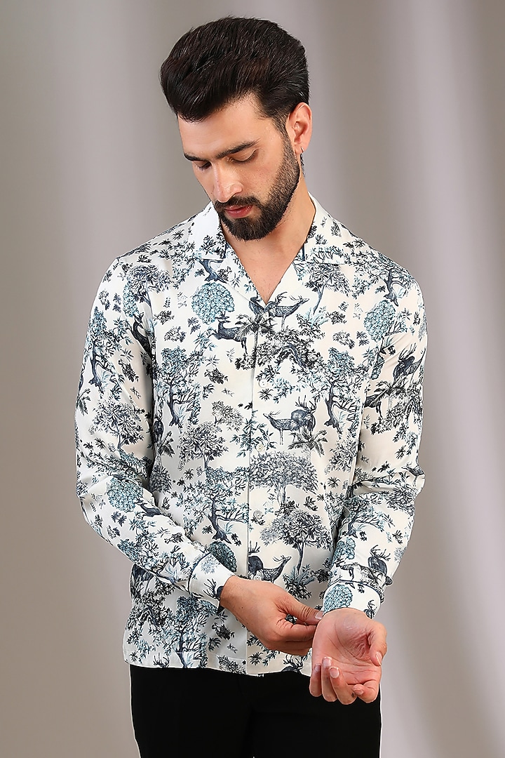 Multi-Colored Silk Satin Motif Printed Wedding Shirt by Rohit Gandhi & Rahul Khanna Men at Pernia's Pop Up Shop
