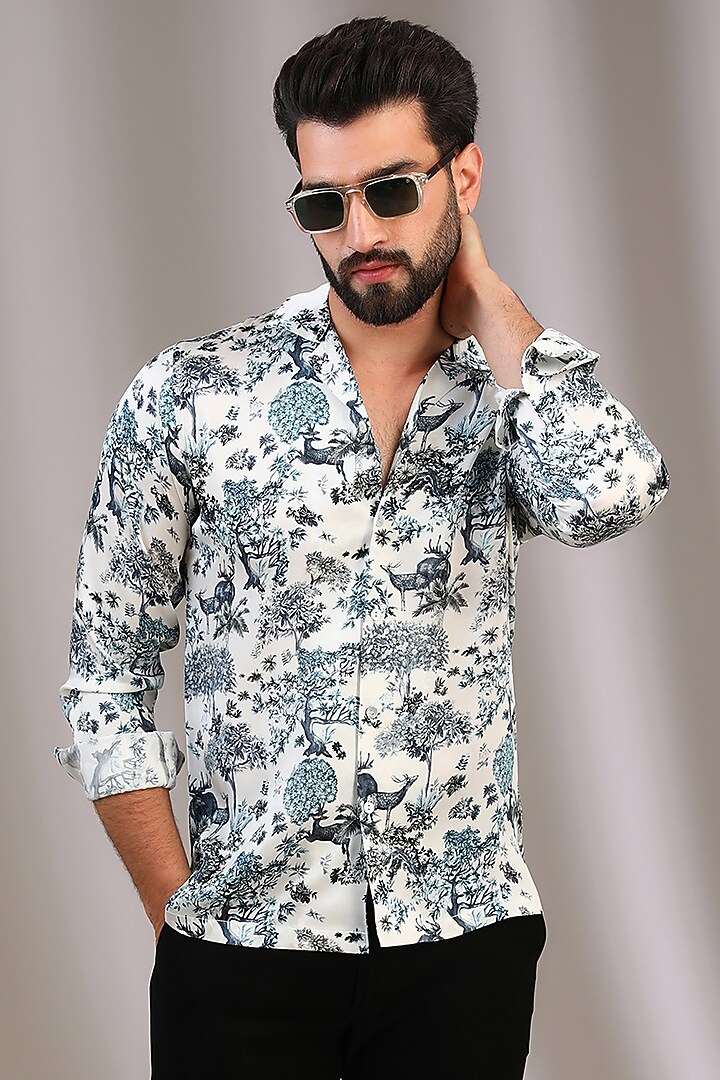 Multi-Colored Silk Satin Motif Printed Wedding Shirt by Rohit Gandhi & Rahul Khanna Men at Pernia's Pop Up Shop