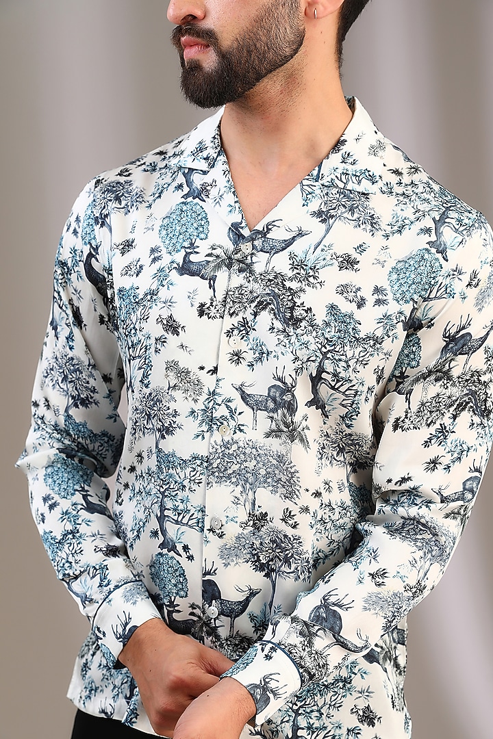 Multi-Colored Silk Satin Motif Printed Wedding Shirt by Rohit Gandhi & Rahul Khanna Men at Pernia's Pop Up Shop