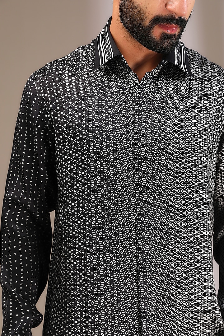 Black Cotton Supernova Wedding Shirt by Rohit Gandhi & Rahul Khanna Men at Pernia's Pop Up Shop