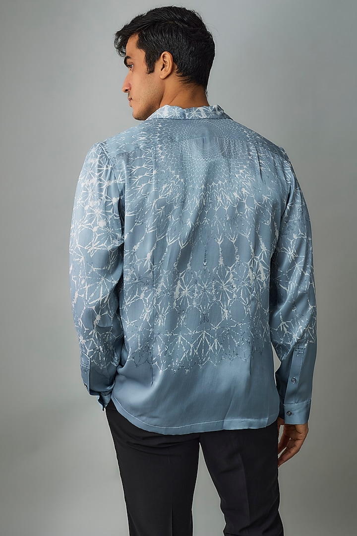 Ice Blue Linen Printed Wedding Shirt by Rohit Gandhi & Rahul Khanna Men at Pernia's Pop Up Shop