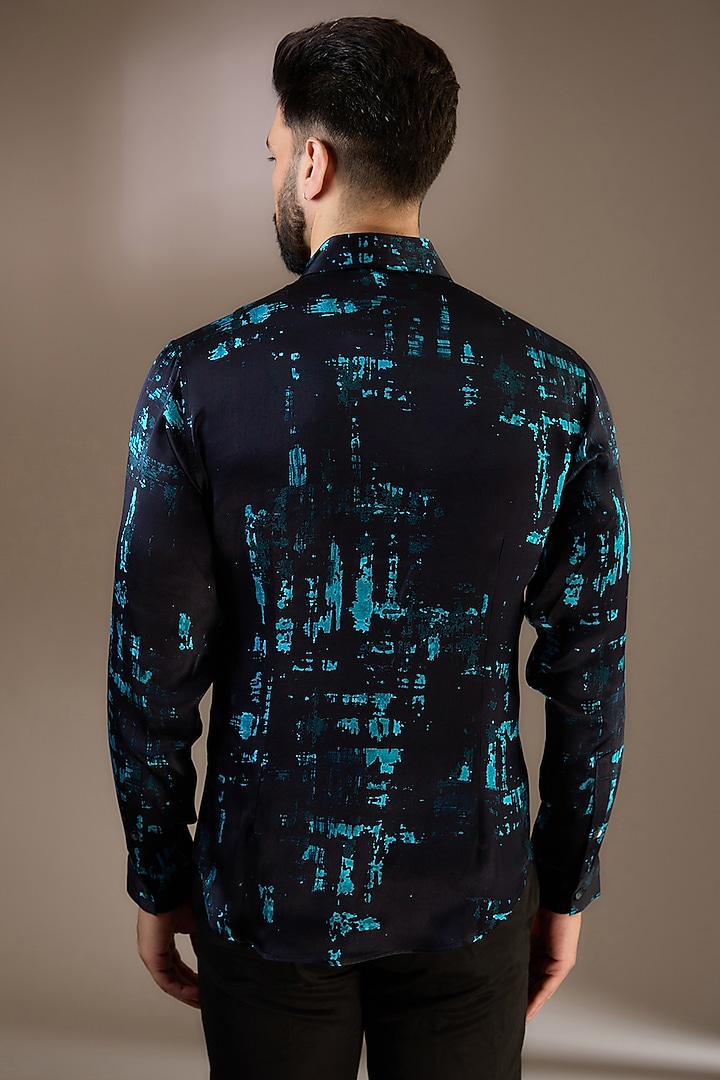Black Silk Printed Wedding Shirt by Rohit Gandhi & Rahul Khanna Men at Pernia's Pop Up Shop
