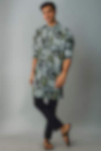 Olive Silk Printed Kurta by Rohit Gandhi & Rahul Khanna Men at Pernia's Pop Up Shop