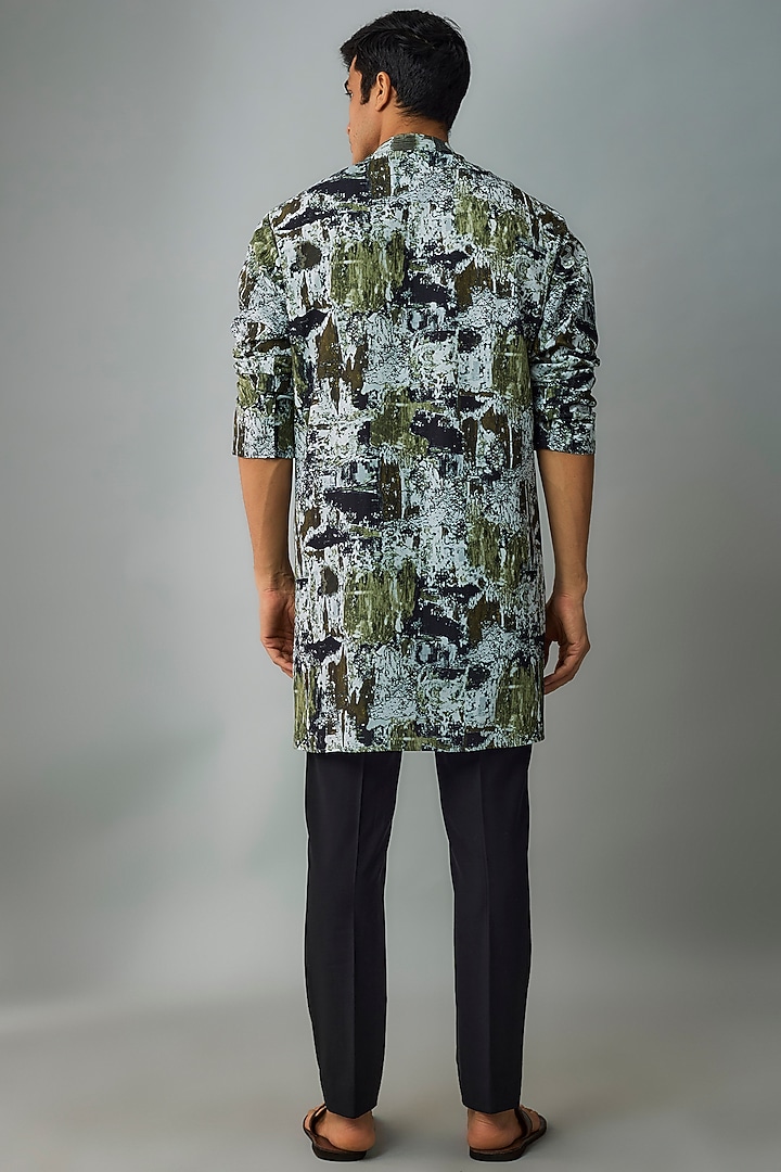 Olive Silk Printed Kurta by Rohit Gandhi & Rahul Khanna Men at Pernia's Pop Up Shop