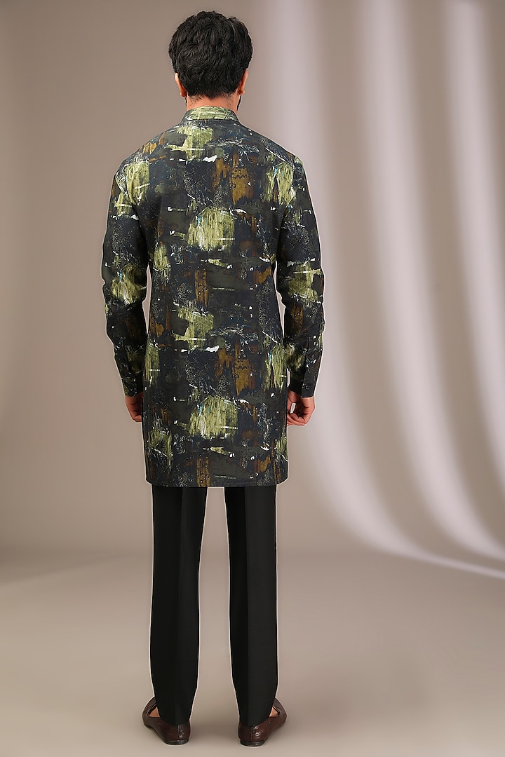 Olive Cotton Printed Kurta by Rohit Gandhi & Rahul Khanna Men at Pernia's Pop Up Shop