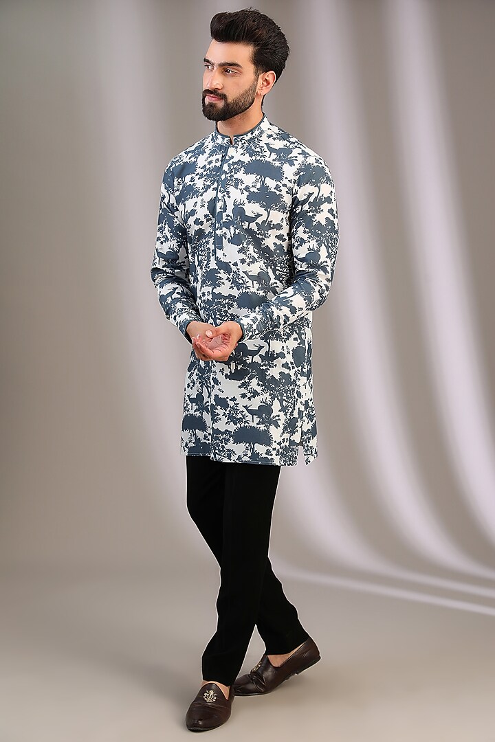 Multi-Colored Gusted Cotton Motif Printed Kurta by Rohit Gandhi & Rahul Khanna Men at Pernia's Pop Up Shop