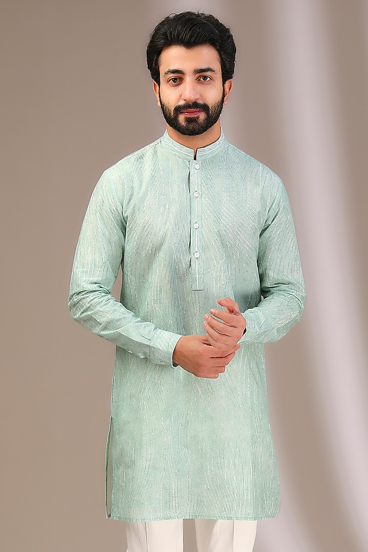 Ice Blue Cotton Printed Kurta by Rohit Gandhi & Rahul Khanna Men at Pernia's Pop Up Shop