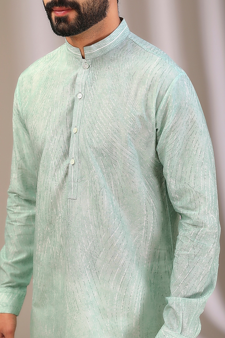Ice Blue Cotton Printed Kurta by Rohit Gandhi & Rahul Khanna Men at Pernia's Pop Up Shop