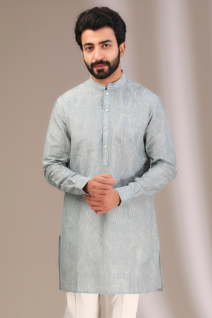 Blue Cotton Printed Kurta by Rohit Gandhi & Rahul Khanna Men at Pernia's Pop Up Shop