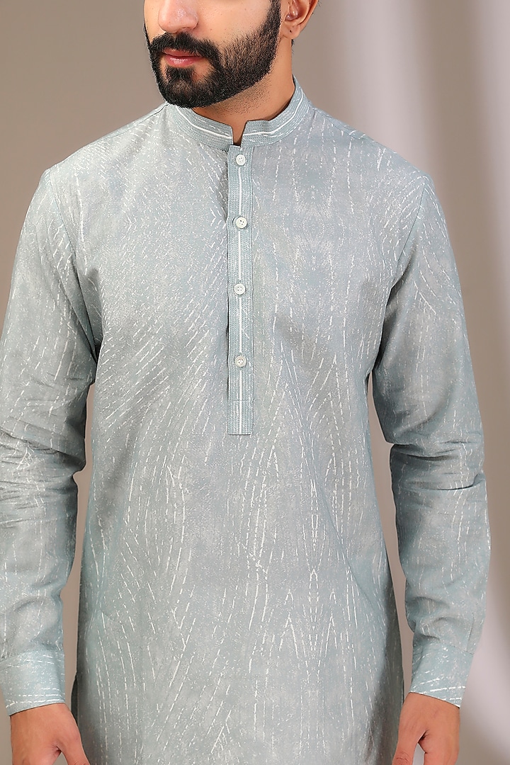 Blue Cotton Printed Kurta by Rohit Gandhi & Rahul Khanna Men at Pernia's Pop Up Shop