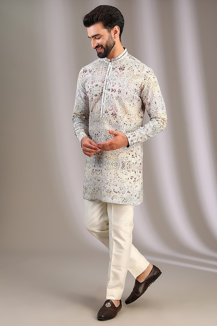 Multi-Colored Gusted Cotton Printed Kurta by Rohit Gandhi & Rahul Khanna Men