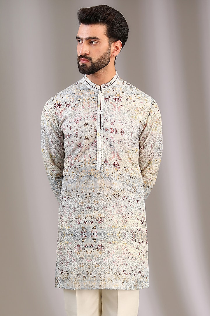 Multi-Colored Gusted Cotton Printed Kurta by Rohit Gandhi & Rahul Khanna Men at Pernia's Pop Up Shop