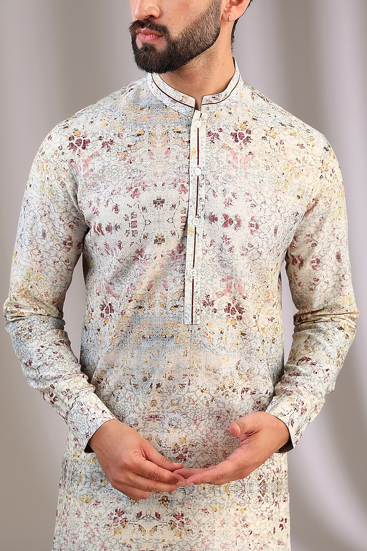 Multi-Colored Gusted Cotton Printed Kurta by Rohit Gandhi & Rahul Khanna Men at Pernia's Pop Up Shop