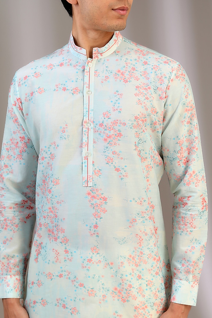 Multi-Colored Gusted Cotton Printed Kurta by Rohit Gandhi & Rahul Khanna Men at Pernia's Pop Up Shop