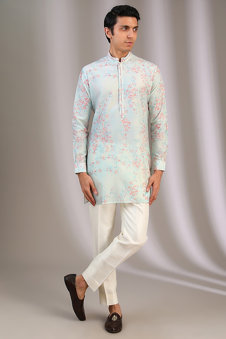 Multi-Colored Gusted Cotton Printed Kurta by Rohit Gandhi & Rahul Khanna Men at Pernia's Pop Up Shop