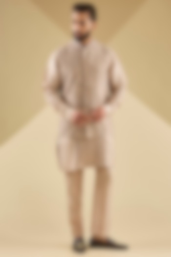 Ecru Dupion Silk Embroidered Nehru Jacket by Rohit Gandhi & Rahul Khanna Men at Pernia's Pop Up Shop