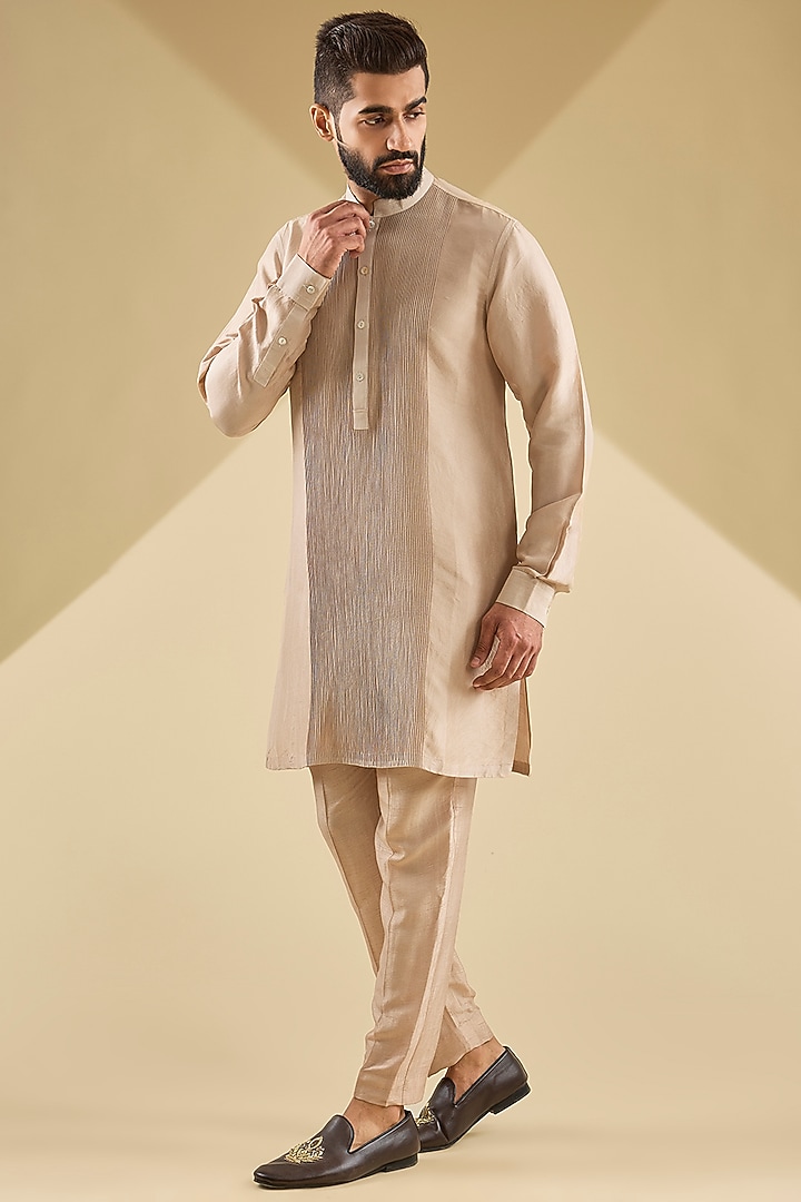 Ecru Dupion Silk Embroidered Nehru Jacket by Rohit Gandhi & Rahul Khanna Men at Pernia's Pop Up Shop
