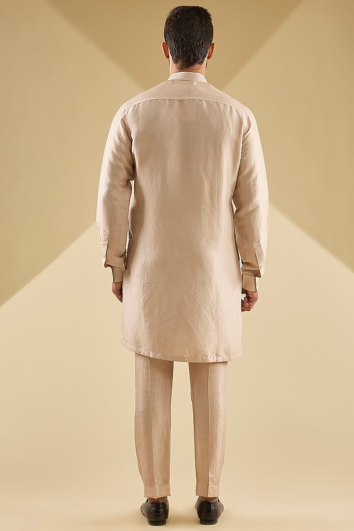 Ecru Dupion Silk Embroidered Nehru Jacket by Rohit Gandhi & Rahul Khanna Men at Pernia's Pop Up Shop