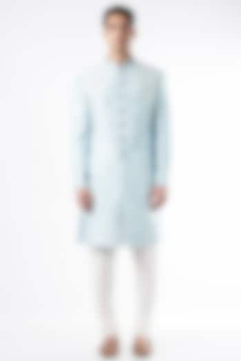 Aqua Embroidered Sherwani Set by Rohit Gandhi & Rahul Khanna Men