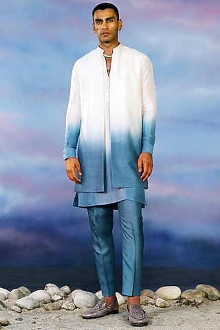 Ivory Viscose Dupion Waist Jacket Set by Rohit Gandhi & Rahul Khanna Men