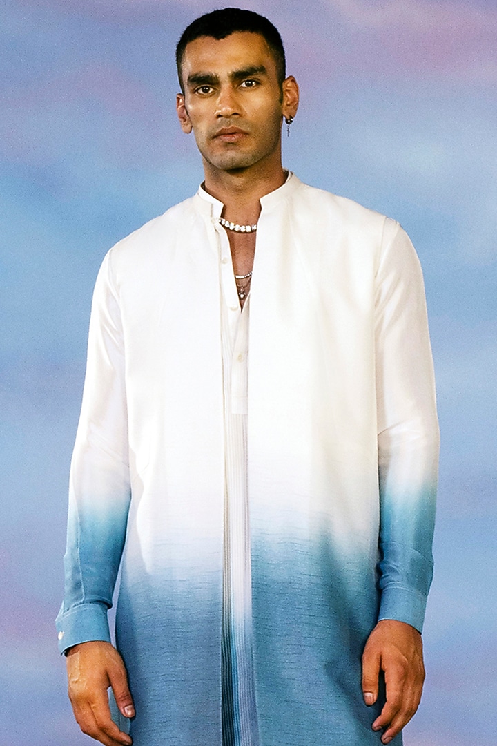 Ivory Viscose Dupion Waist Jacket Set by Rohit Gandhi & Rahul Khanna Men at Pernia's Pop Up Shop