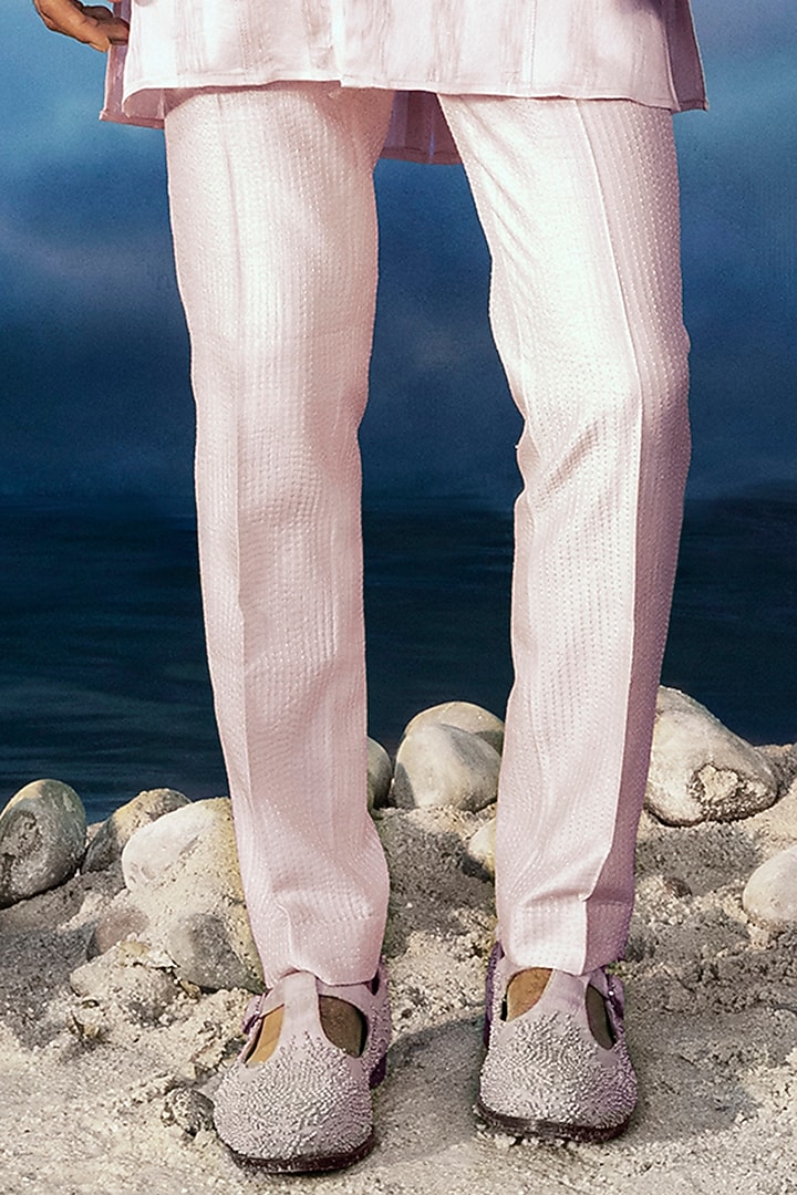 Periwinkle Viscose Dupion Silk Thread Embroidered Jacket Set by Rohit Gandhi & Rahul Khanna Men at Pernia's Pop Up Shop