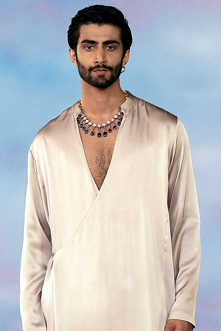 Regal Satin Wrap Kurta by Rohit Gandhi & Rahul Khanna Men at Pernia's Pop Up Shop