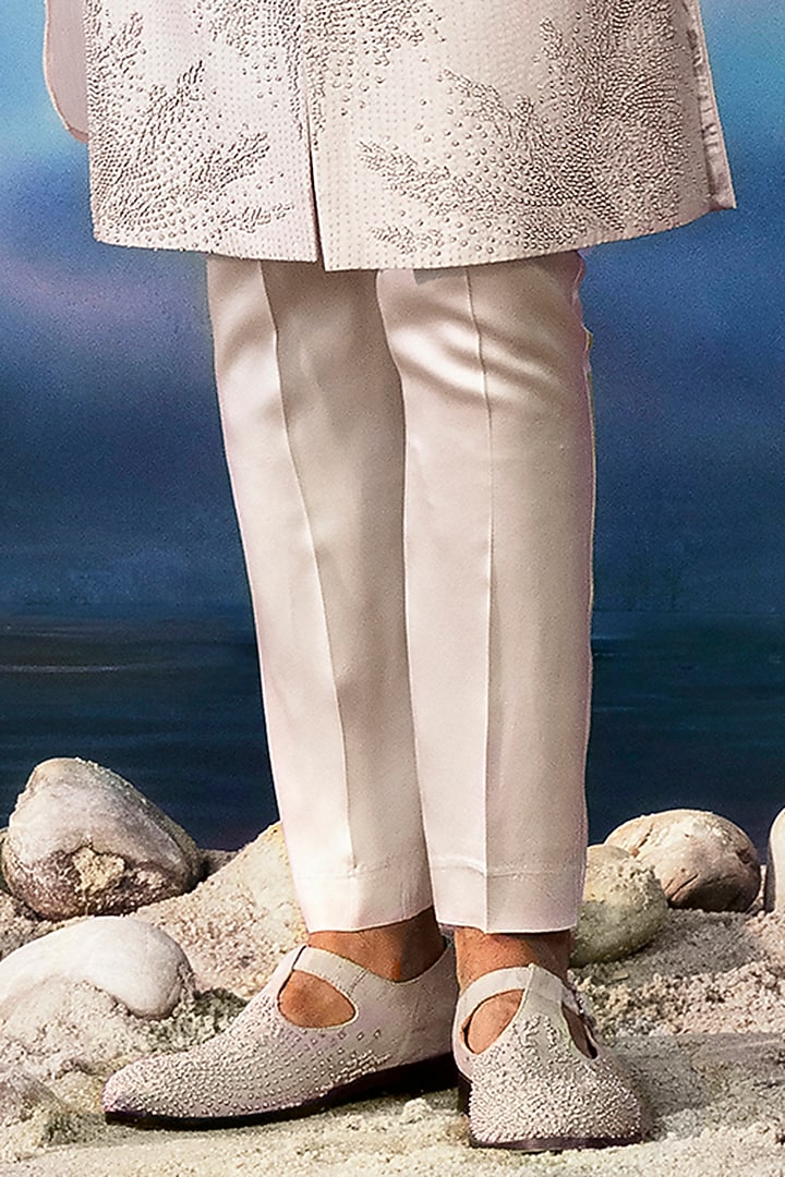 Feather Pink Viscose Dupion Embroidered Groom Sherwani Set by Rohit Gandhi & Rahul Khanna Men at Pernia's Pop Up Shop