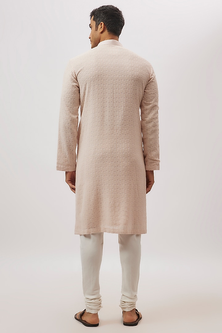 Beige Chikankari Machine Embroidered Kurta Set by Rohit Gandhi & Rahul Khanna Men at Pernia's Pop Up Shop