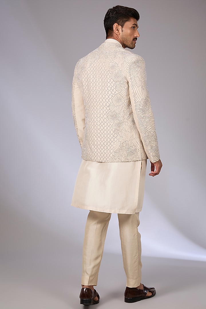 Sandstone Viscose Dupion Groom Bandhgala Set by Rohit Gandhi & Rahul Khanna Men at Pernia's Pop Up Shop