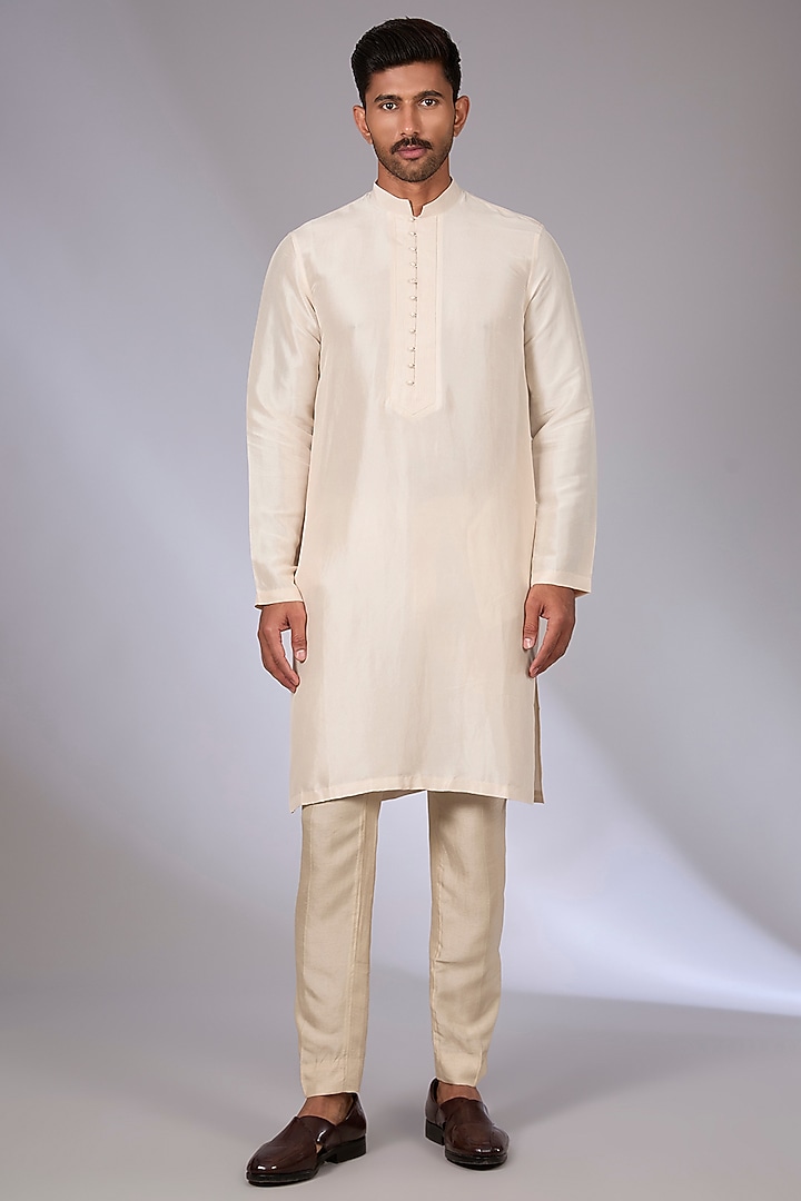 Sandstone Viscose Dupion Groom Bandhgala Set by Rohit Gandhi & Rahul Khanna Men at Pernia's Pop Up Shop