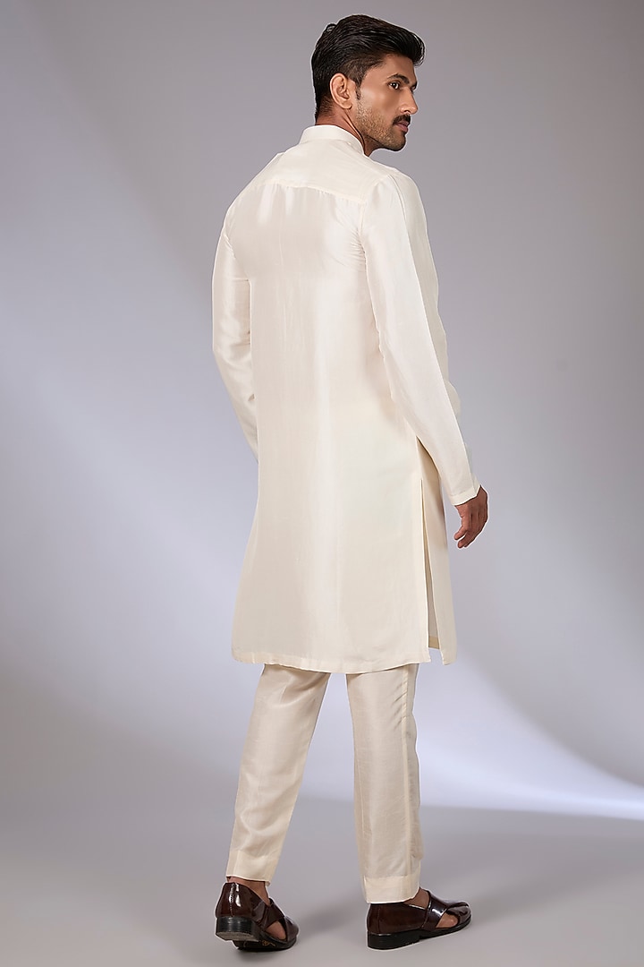 Shell White Viscose Dupion Bandhgala Set by Rohit Gandhi & Rahul Khanna Men at Pernia's Pop Up Shop