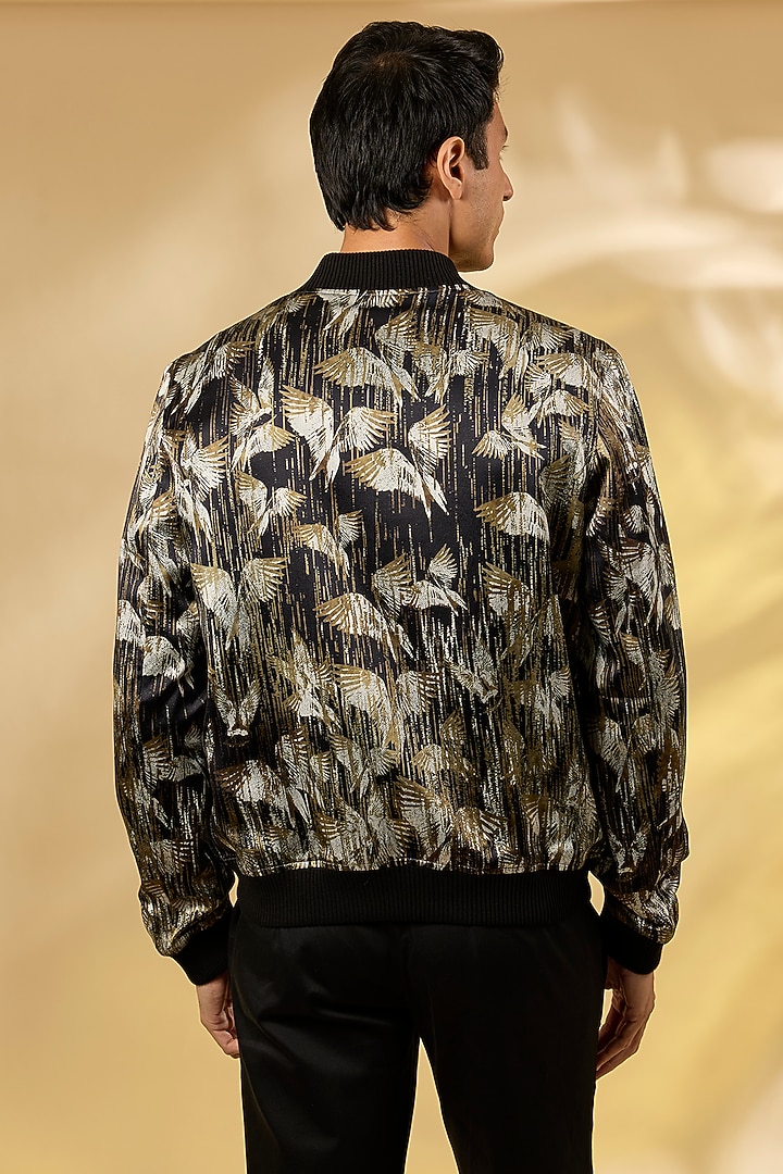 Olive Silk Printed Bomber Jacket by Rohit Gandhi & Rahul Khanna Men at Pernia's Pop Up Shop