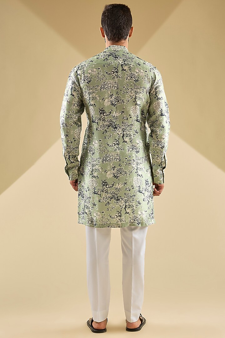 Fern Green Gusseted Cotton Printed Kurta by Rohit Gandhi & Rahul Khanna Men at Pernia's Pop Up Shop