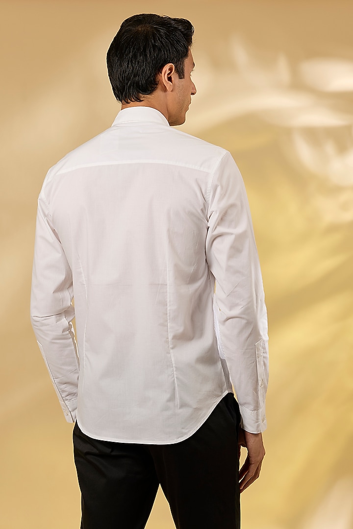 Off-White Cotton Herringbone Pintuck Wedding Shirt by Rohit Gandhi & Rahul Khanna Men at Pernia's Pop Up Shop
