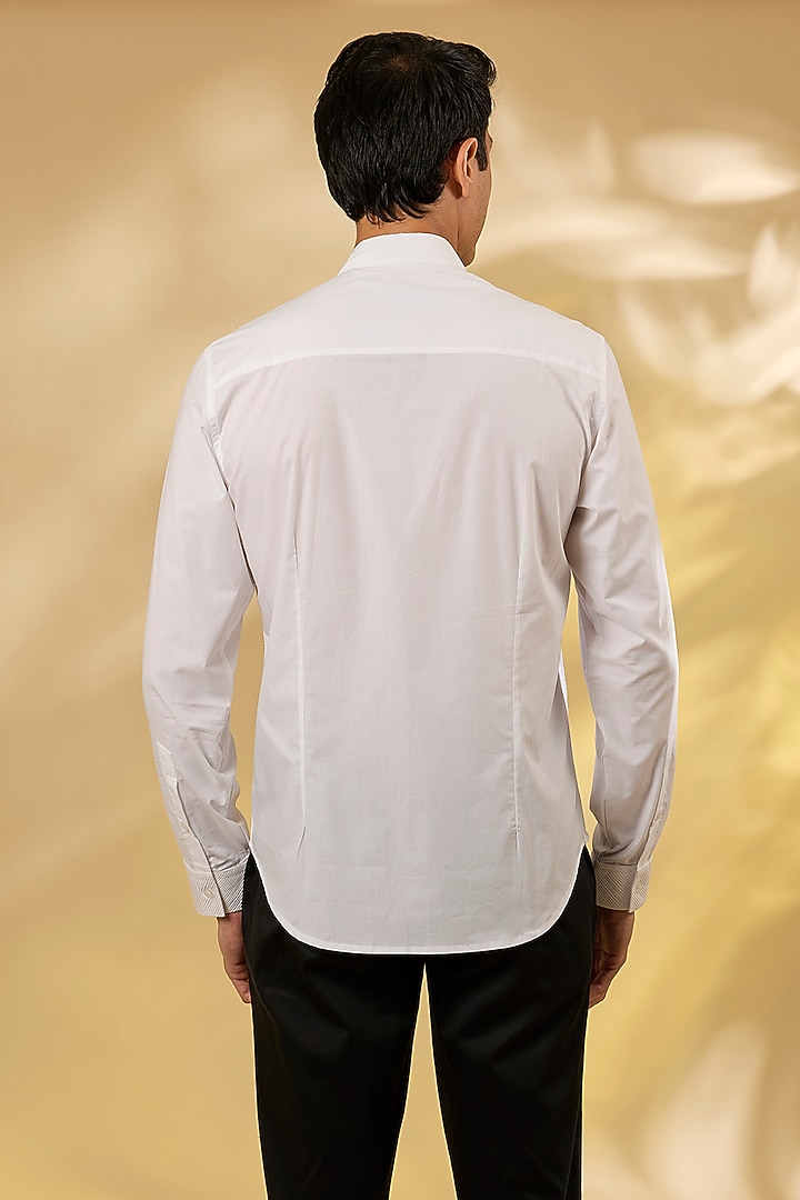 Off-White Cotton Herringbone Pintuck Wedding Shirt by Rohit Gandhi & Rahul Khanna Men at Pernia's Pop Up Shop