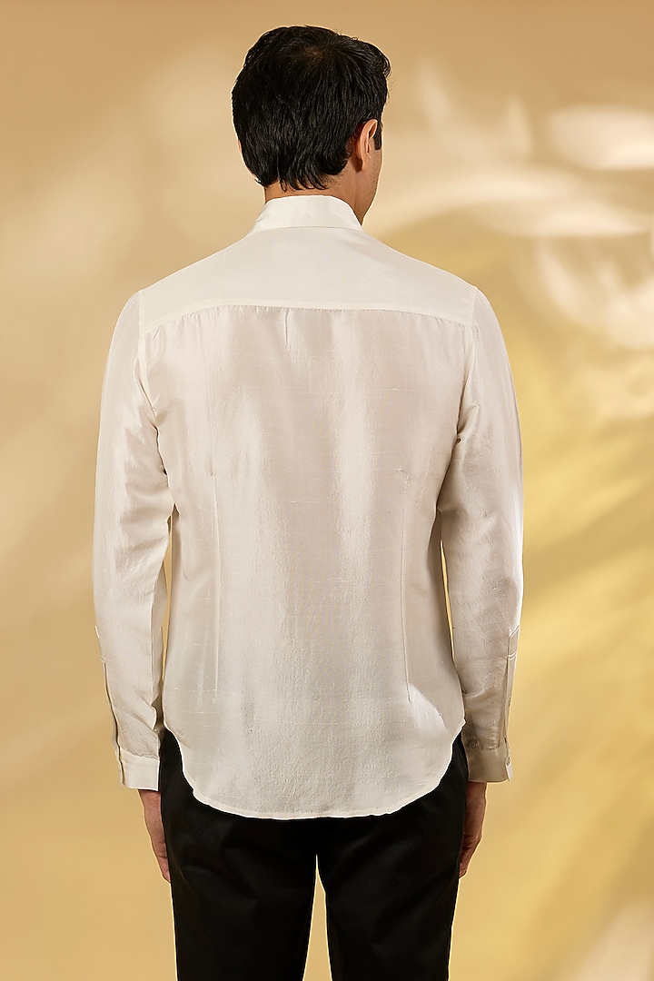 Off-White Cotton Pintuck & Hand Embroidered Wedding Shirt by Rohit Gandhi & Rahul Khanna Men at Pernia's Pop Up Shop