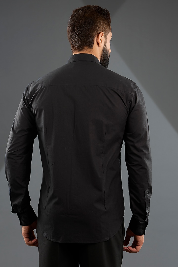 Black Embroidered Cotton Wedding Shirt by Rohit Gandhi & Rahul Khanna Men at Pernia's Pop Up Shop