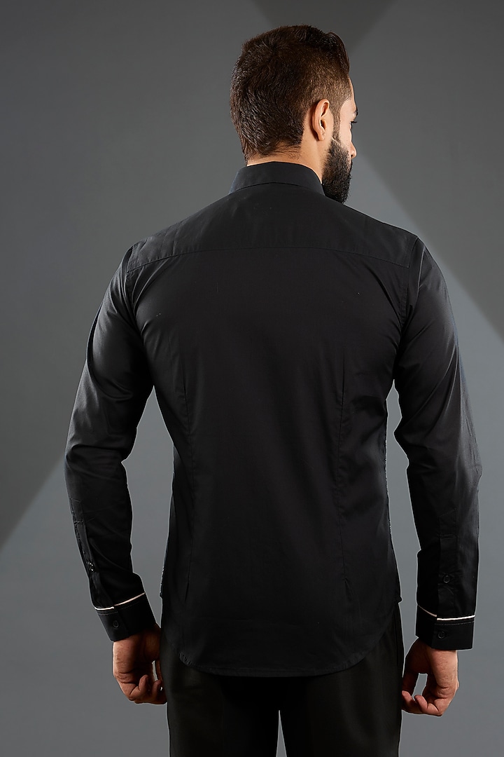 Black Embroidered Cotton Shirt by Rohit Gandhi & Rahul Khanna Men at Pernia's Pop Up Shop
