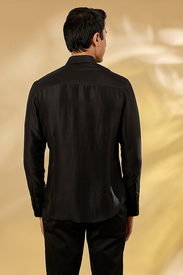 Black Cotton Hand Embroidered Wedding Shirt by Rohit Gandhi & Rahul Khanna Men at Pernia's Pop Up Shop