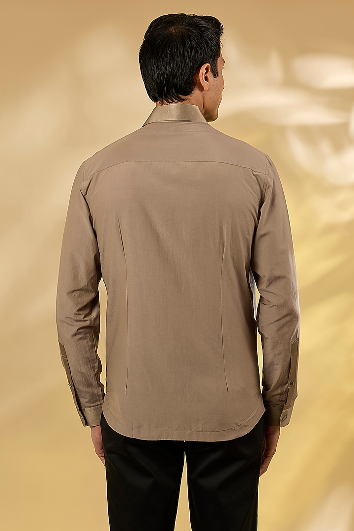 Khaki Cotton Sequins Hand Embroidered Wedding Shirt by Rohit Gandhi & Rahul Khanna Men at Pernia's Pop Up Shop