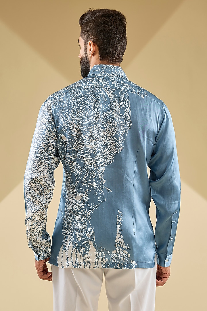 Ice Blue Silk Printed Wedding Shirt by Rohit Gandhi & Rahul Khanna Men at Pernia's Pop Up Shop