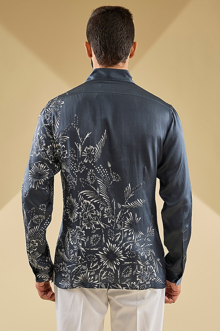 Persian Blue Silk Printed Wedding Shirt by Rohit Gandhi & Rahul Khanna Men at Pernia's Pop Up Shop