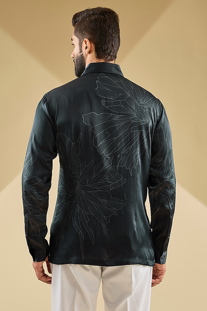 mens black silk dress shirt DaisySilk Long Sleeve Band Collar in or Navy Black / XS silks and satins enlivened by crystal and rhinestone embellishments and refined workmanship Giorgio Armani Men's Silk Dress