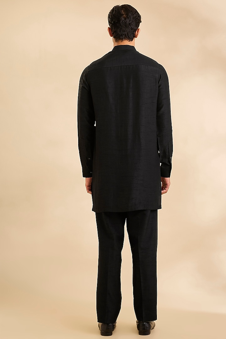 Black Silk Bundi Jacket Set by Rohit Gandhi & Rahul Khanna Men at Pernia's Pop Up Shop